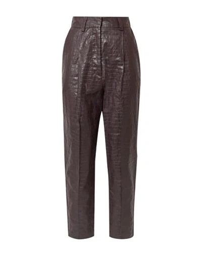 Beaufille Nova Croc-effect Coated-linen Tapered Pants In Brown