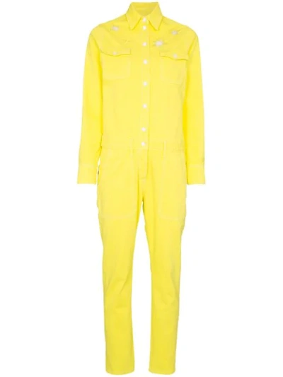 Mira Mikati It's Magic Embroidered Denim Jumpsuit In Yellow