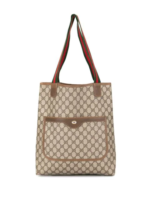 Pre-Owned Gucci Shelly Line Gg Pattern Shoulder Tote Bag In Brown | ModeSens
