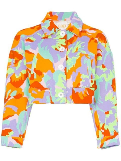 Cap Celeste Jacquard Cropped Jacket In Camo Flower Neon