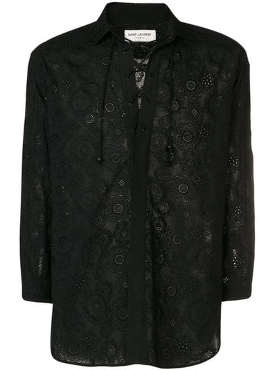 Saint Laurent Floral Embroidered Shirt - Black