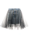 Ben Taverniti Unravel Project Unravel Tulle Layered Mini Denim Skirt In Blue