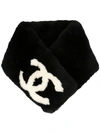 Chanel Cc Logos Fur Shawl Muffler Stole In Black