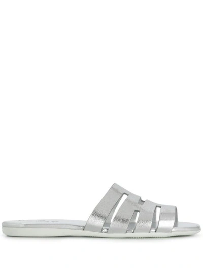 Hogan Women's Genuine Leather Slippers Sandals Valencia In Silver