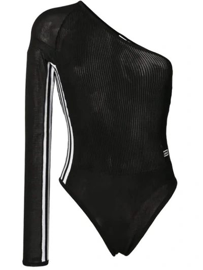 Adidas Originals Asymmetrical Stretch Cotton Bodysuit In Black