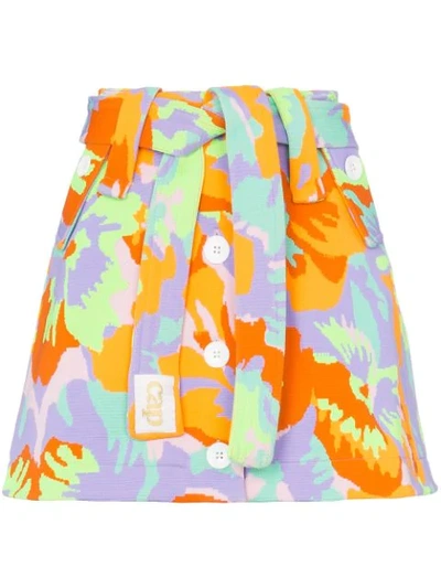 Cap Micheline Belted Skirt In Camo Flower Neon