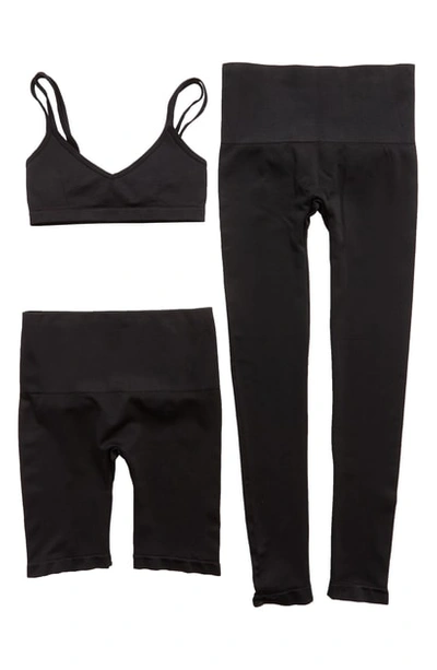 David Lerner 3-piece Seamless Bralette, Shorts & Leggings Set In Black