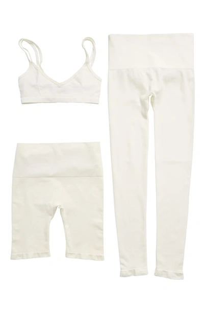 David Lerner 3-piece Seamless Bralette, Shorts & Leggings Set In Soft White