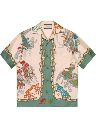 Gucci Angry Tiger-print Silk Bowling Shirt in Green for Men