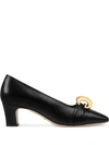 Gucci Leather Mid-heel Pump With Half Moon Gg In Black
