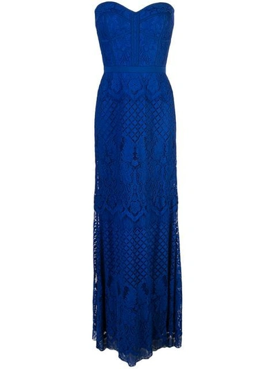 Tadashi Shoji Floral Embroidered Evening Dress In Blue