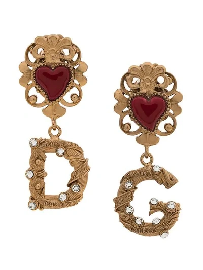 Dolce & Gabbana Logo Heart Earrings In Gold
