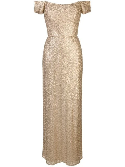 Amsale Off-the-shoulder Gown In Gold