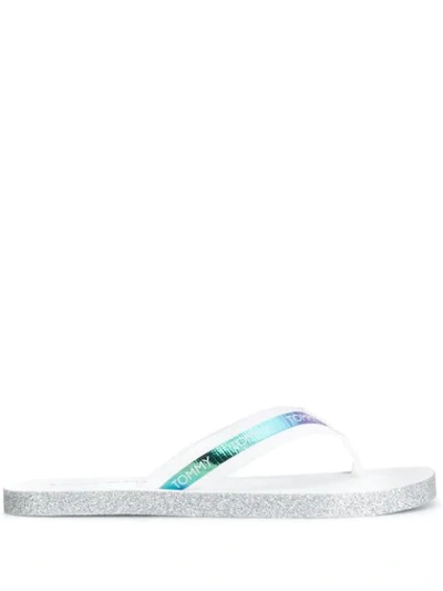 Tommy Hilfiger Iridescent Detailing Flip Flops In White