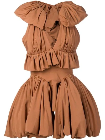 Maticevski Muguet Ruched Bodice Top In Brown