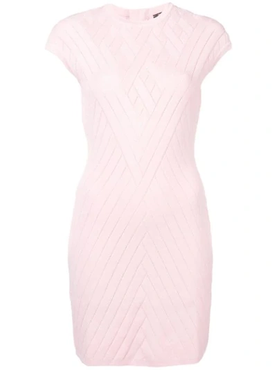 Balmain Chevron Knit Bodycon Dress In Pink