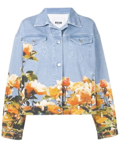 Msgm Floral Print Denim Jacket In Blue