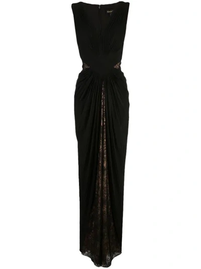 Tadashi Shoji Lace Draped Evening Dress In Black