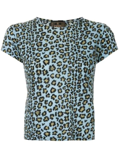 Pre-owned Fendi 1990s Leopard-print T-shirt In Blue