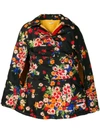 Miu Miu Floral Hooded Cape-style Jacket In Black