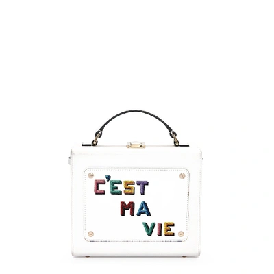 Meli Melo Art Bag "c'est Ma Vie" Olivia Steele White Leather Bag For Women