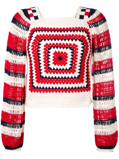 Ulla Johnson Beso Cotton Crochet Sweater In Red