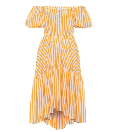 Caroline Constas Bardot Striped Cotton Midi Dress In Orange | ModeSens
