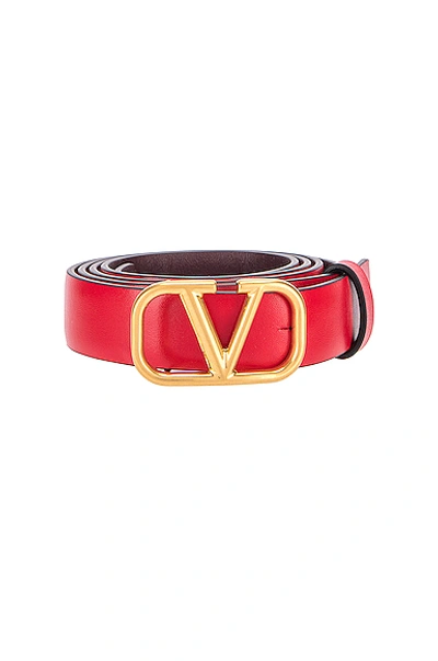 Valentino Garavani V Logo Buckle Belt In Red