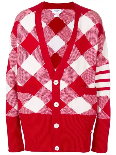 Thom Browne 4-bar Oversized Gingham Cardigan - Red