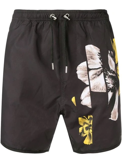 Neil Barrett Flower Print Swim Shorts In Black