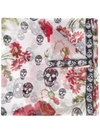 Alexander Mcqueen Floral Skull Print Scarf In White