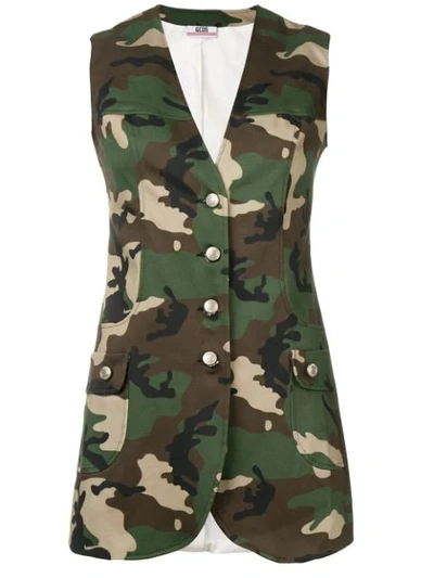 Gcds Camouflage Print Gilet In Green