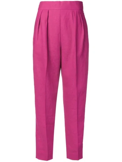 Theory High-rise Pleated Pure Linen Trousers In Fuxia