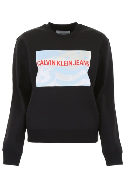 Calvin Klein Jeans Est.1978 Logo And American Flag Sweatshirt In Black