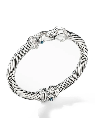David Yurman Sterling Silver Cable Buckle Bracelet With Hampton Blue Topaz & Diamonds In Blue/silver