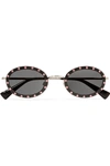 Valentino 51mm Crystal Rockstud Oval Sunglasses - Black/ Lite Gold Solid