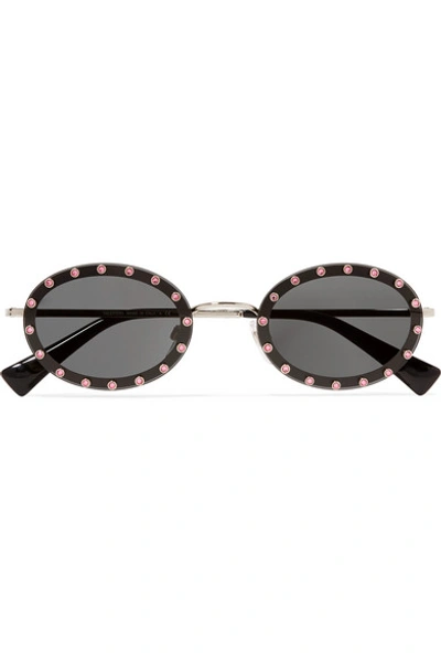 Valentino 51mm Crystal Rockstud Oval Sunglasses - Black/ Lite Gold Solid