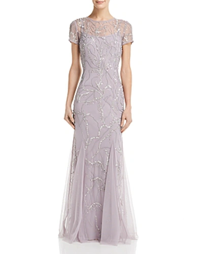 Adrianna Papell Embellished Godet Gown In Lilac Gray