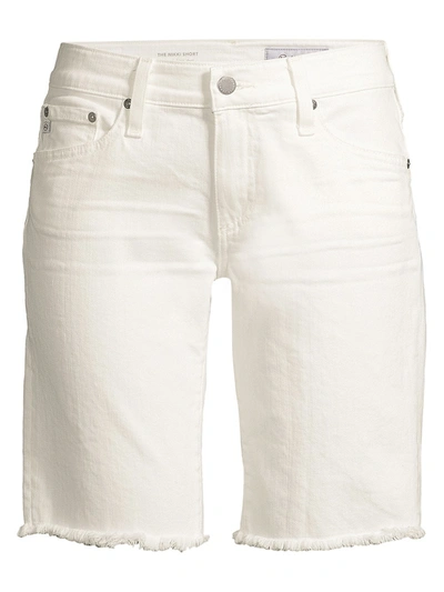 Ag Nikki Mid-rise Relaxed Skinny Denim Shorts In 1yr Tonal White