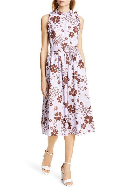 Kate Spade Floral-print Sleeveless Belted Midi Racerback Dress In Frozen Lilac