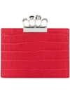 Alexander Mcqueen Jewelled Small Four-ring Leather Clutch In Red