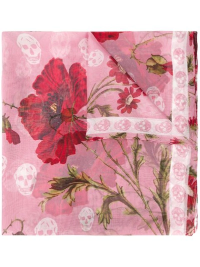 Alexander Mcqueen Poppy Skull Print Scarf In Pink