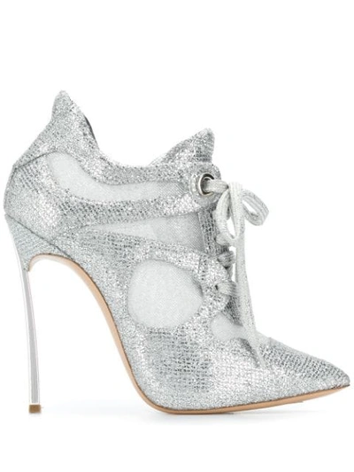 Casadei Glitter Panelled Booties - Silver