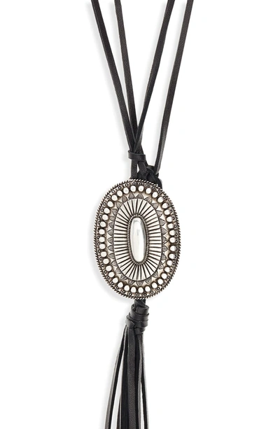Saint Laurent Buckle Tassel Necklace In Argento
