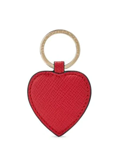 Smythson Panama Leather Heart Keyring In Red