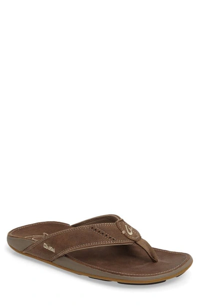 Olukai Men's Nui Leather Thong Sandals In Clay/ Clay Leather