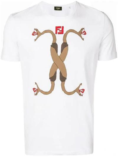 Fendi Intertwining Snake Print T-shirt In White