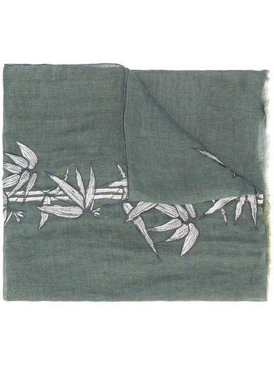 Etro Embroidered Leaves Scarf In Grey