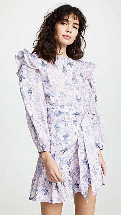 Isabel Marant Étoile Telicia Printed Linen Ruffle Belted Dress In Pink