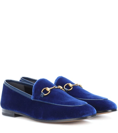 Gucci Blue Jordaan Velvet Loafers In Cobalt Blue Velvet